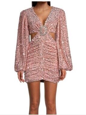 NWT Line & Dot VALERIA DRESS Sequin Long Sleeve Mini Dress Pink XS